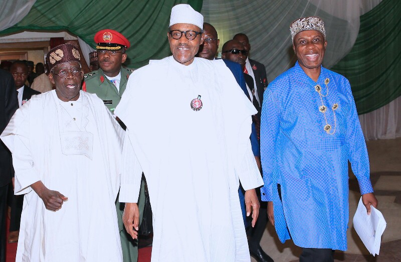 Buhari, Tinubu, Ameachi at inaugural campaign council meeting of APC Presidential Campaign Council in Abuja