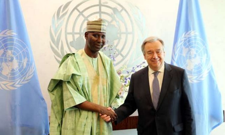 Tijjani Muhammad-Bande and Antonio Guterres